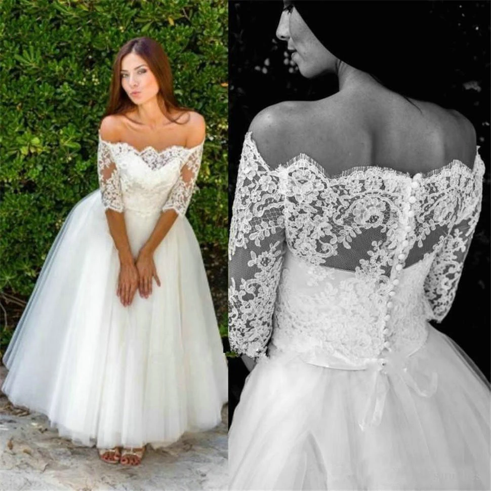 Gorgeous-Off-Shoulder-Wedding-Dress-Half-Sleeve-Delicate-Lace-Appliques-Tulle-Beach-Bridal-Gowns-Custom-Made