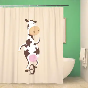 

Bathroom Shower Curtain Cute Funny Cow Cartoon on Mono Wheel Circus Cycle Polyester Fabric 60x72 inches Waterproof Bath Curtain