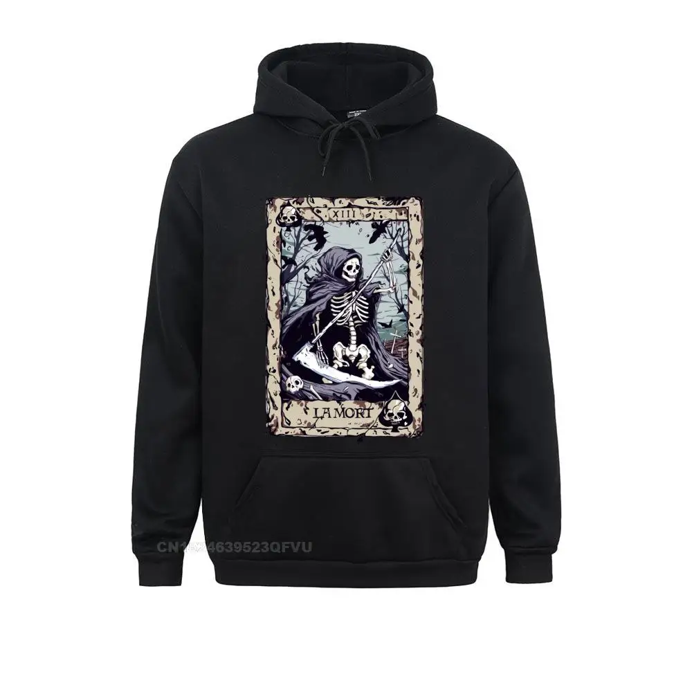 Streetwear Death Tarot Felpa Con Cappuccio Uomo Camisas Hombre Main Ardogs Halloween Spooky Skeleton Cre(Tee Harajuku Pullover Hoodie