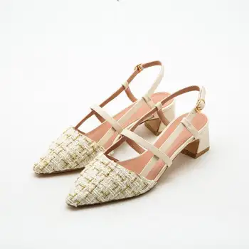 

2020 Women's Singal Shoes Blingbacks Spring Summer Pointed toe Med thick Heel European and American new Lady Shoes office laday