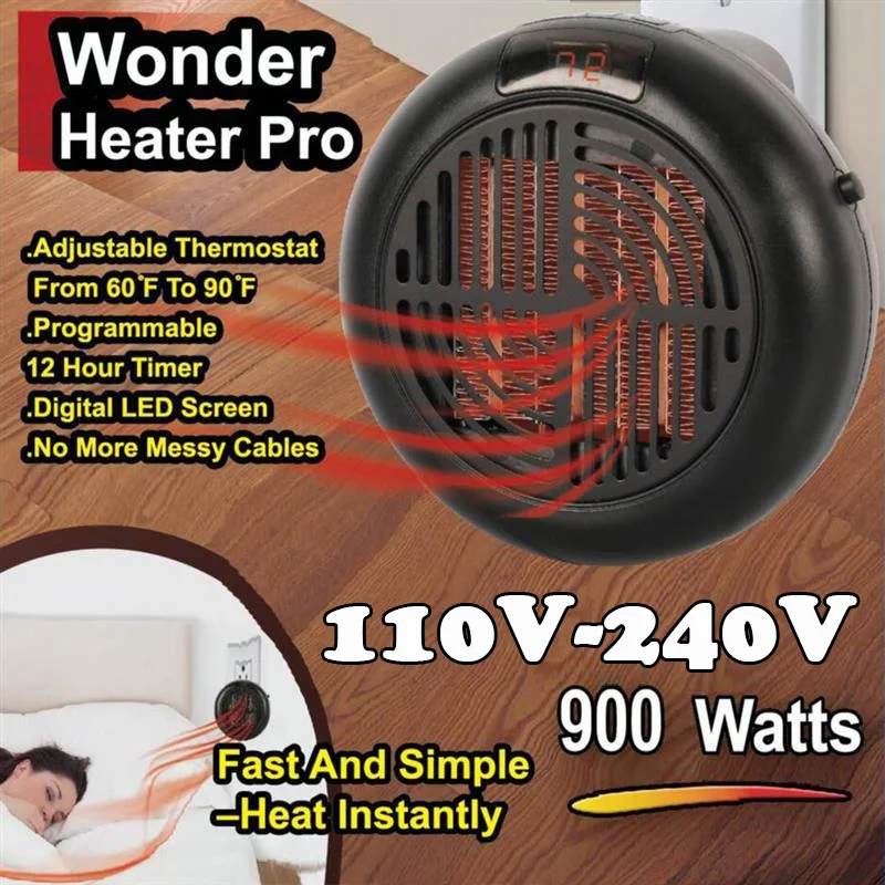 

900W Electric Heater Mini Fan Heater Desktop 110-220V Remote Control Wall Handy Heater Office Stove Radiator Warmer for Room