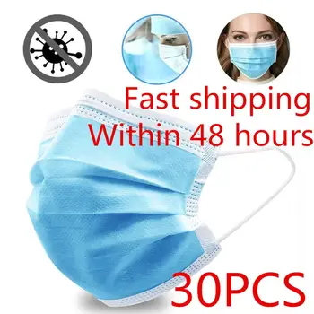

30pcs Nonwove 3 Layer Mask Disposable Mask Anti-Dust Mask Earloop Masks Anti-dust Virus Safe