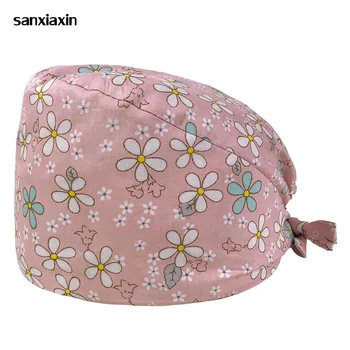 

New Unisex Operating room hat doctor nurse surgery caps beauty cute printed adjustable Food service cap Multipurpose hat cotton