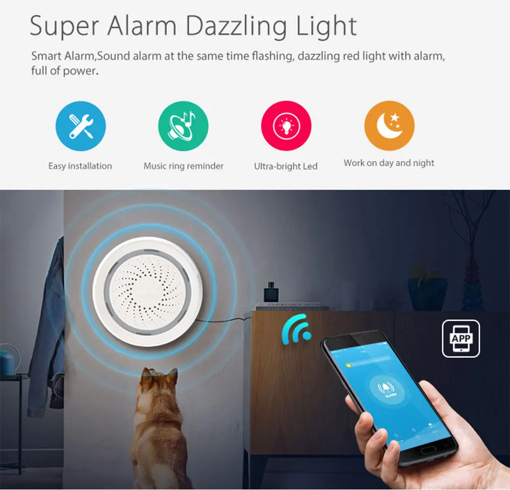 Timethinker WiFi сирена датчик сигнализации умный дом система безопасности Tuya приложение управление Зарядка через usb работа с Alexa Google Home IFTTT
