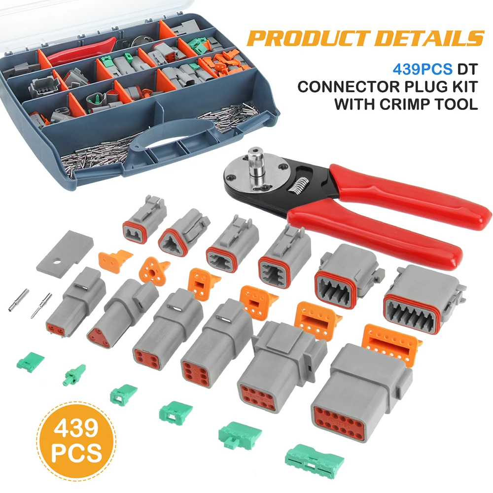 

Electrapick 439pcs Deutsch DT Wire Connector Waterproof Connector w/ Crimp Tool Car Electrical Wire Connector Plug Truck Harness