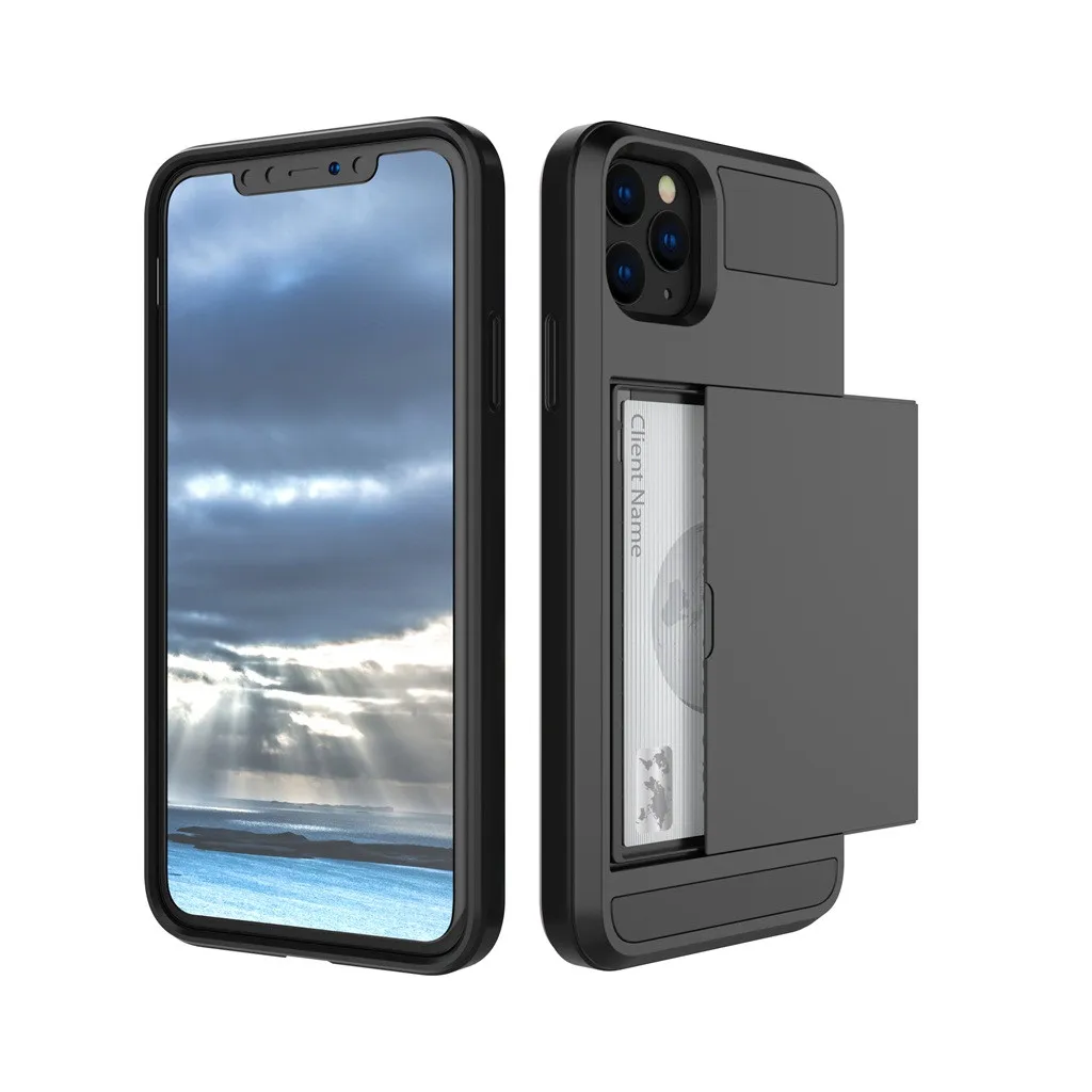 Slide Wallet Credit Card Slot PC Phone Case For iPhone 13 12 11Pro Max XR XS Max X 8 7 Plus Edge TPU Armor Shockproof Back Cover apple mag safe