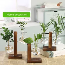 Стеклянный контейнер, креативная прозрачная ваза с гидропонным растением, ваза с деревянной рамой, декоративная ваза для растений, бонсай, декоративная ваза