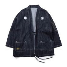 Самурайские мужские японские джинсовые куртки Свободная блузка Harajuku стиль кардиган Haori пара женщин хип хоп накидка халат уличная одежда наряды