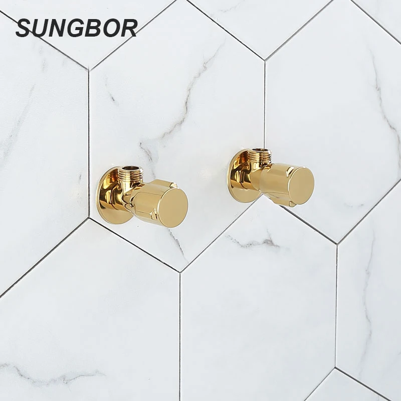 

1/2" Male x 1/2" Male Thread Bathroom Brass Angle Stop Valve Golden Bathroom Accessories Three way Angle Valve JF-859K