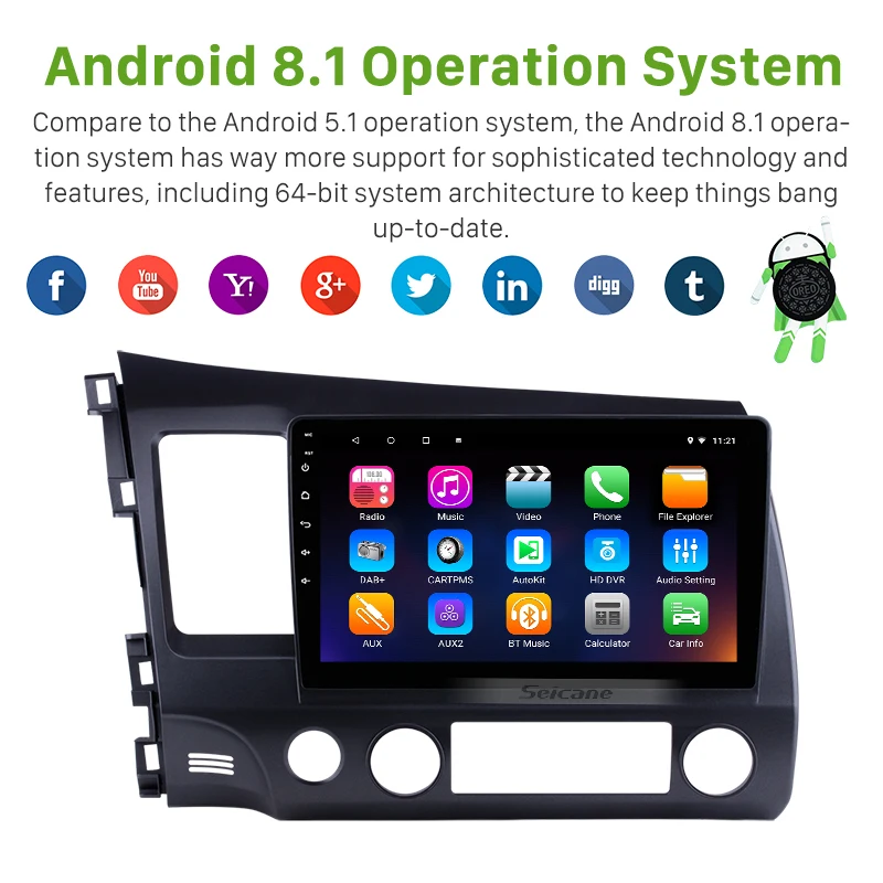 Top Seicane Car 2Din GPS Android 9.0 HD 10.1" Stereo Navi Audio Touchscreen Head Unit For Honda Civic 2006-2011 Multimedia Player 3