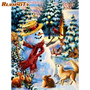 

RUOPOTY Smile Snowman Landscape Painting By Numbers Kits For Adults Unique Gift Diy Framed On Canvas Oil Picture Bedroom Art