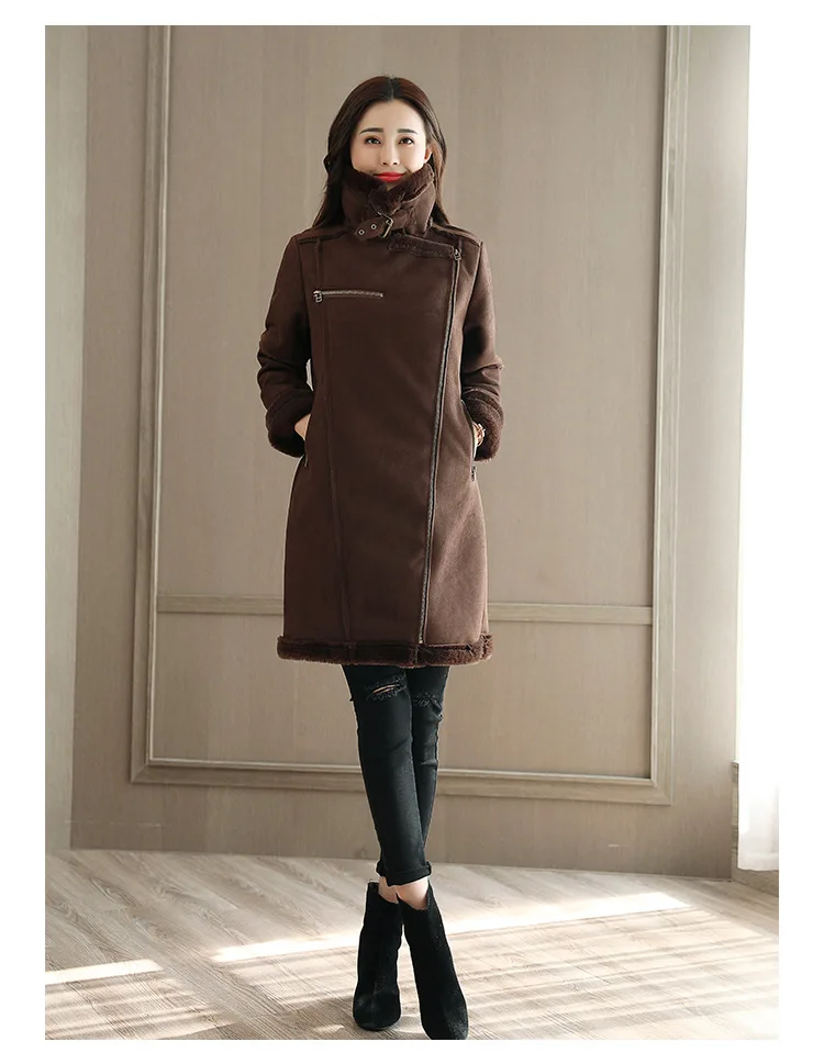 Зимняя шерстяная подкладка, Женская куртка-пуховик, новинка, стеганое пальто с длинным рукавом, женское однотонное теплое длинное пальто DC352