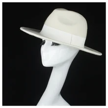 Шерсть Аутентичные женские модные Белая Шляпа Fedora широкополый шляпка для церкви элегантные женские вечерние шляпы женская шляпа размер 56-58 см