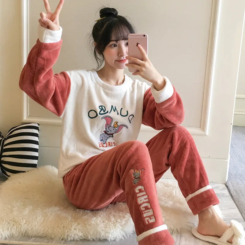 

Coral Velvet Pajamas Women's Winter Thick Warm Dumbo Princess Style Flannel Tracksuit Large Size Fat Mm Set