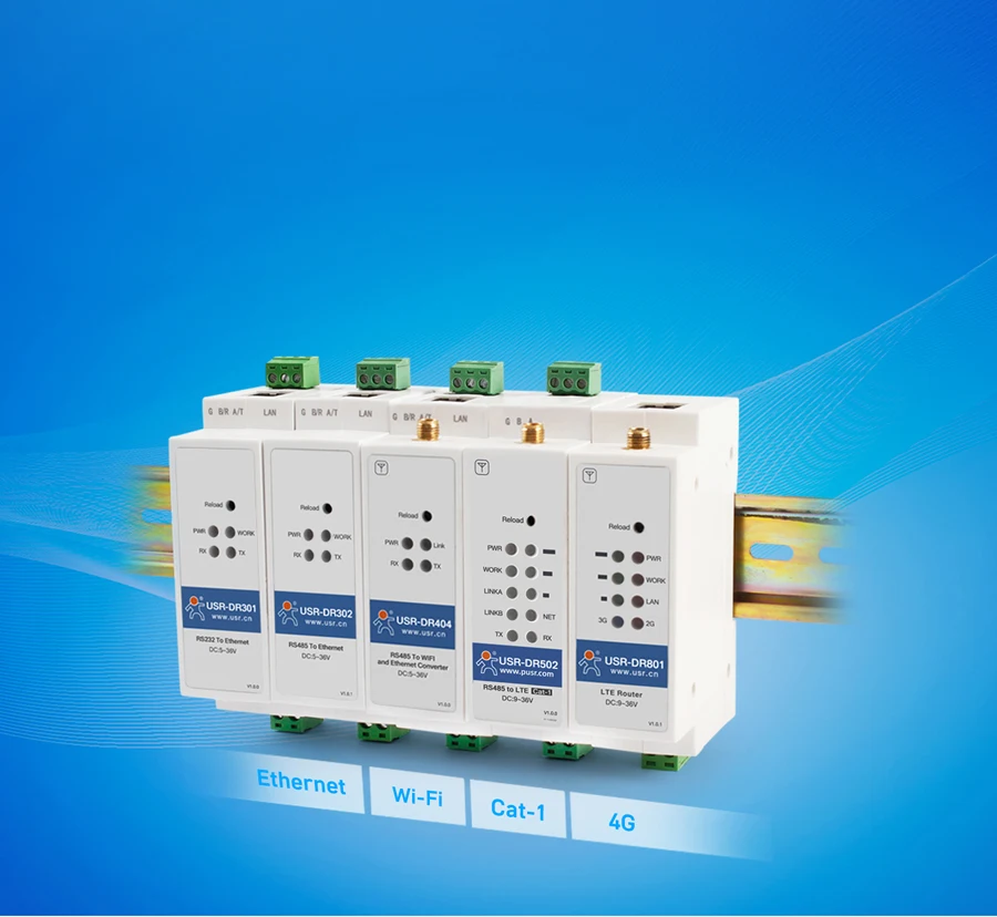 USR-DR502-E экономичный DIN-рейка 4G DTU Cat 1 модем 9-36 в широкий диапазон портов Sup RS485