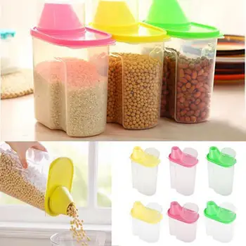 

1.9/2.5L Rice Cereal Bean Dry Food Storage Jars Bottles Dispenser Container Lid Sealed Box Home Storage Organization
