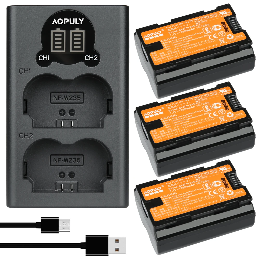 AOPULY 2600mAh NP-W235 NP W235 Camera Battery + LCD USB Dual Charger with Type C Port for Fujifilm Fuji X-T4, GFX 100S Camera 