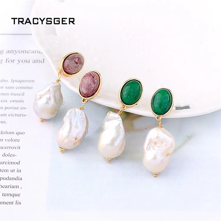 

AB-ed02169d /TRACYSGER/ Retro Baroque Pearl Natural Stone Pendant Earrings