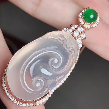 

Jadery Rose Gold 925 Sterling Silver Long Chain Women Necklace Natural White Chalcedony Jade Pendant Necklace Gemstones Jewelry