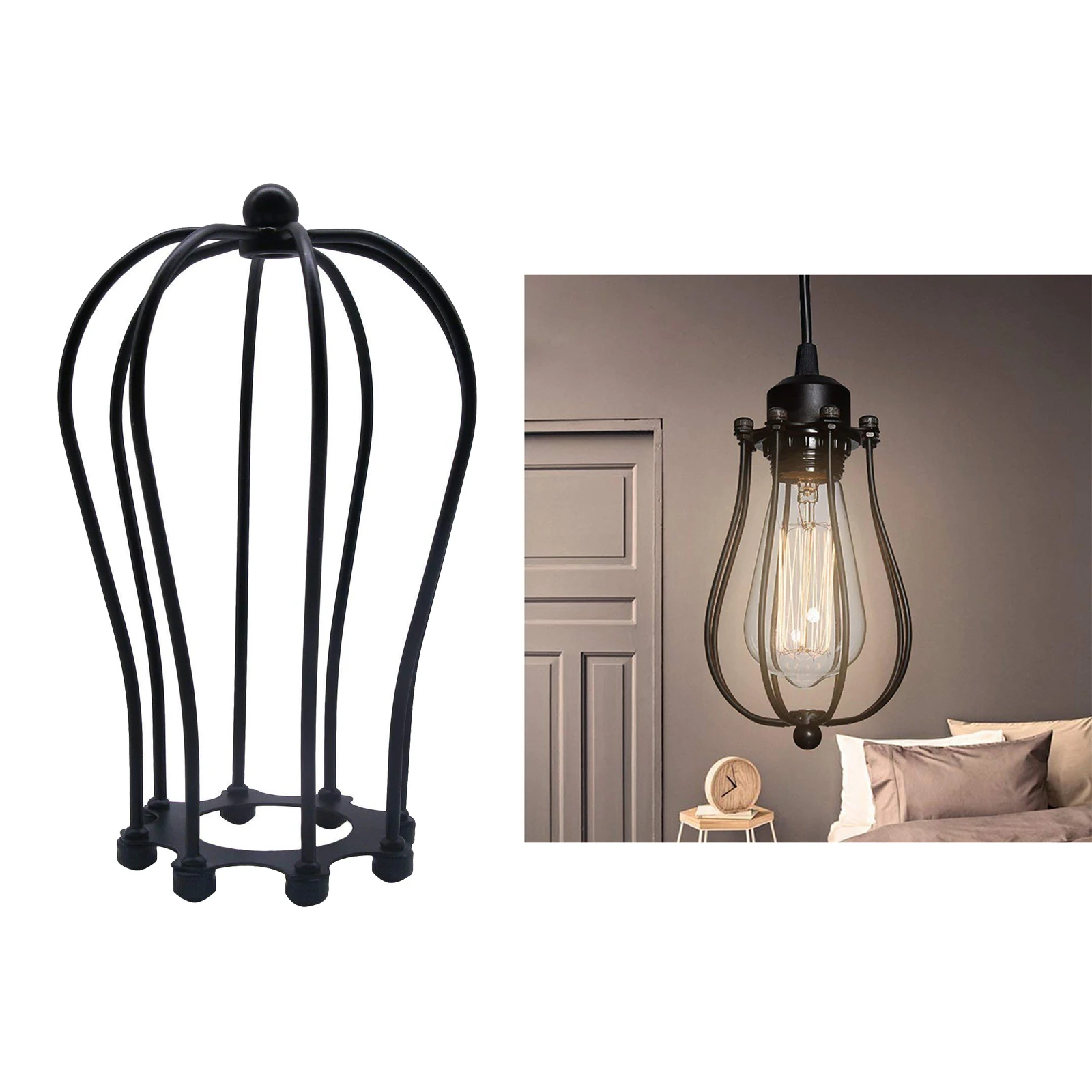 Metal Guard for Ceiling Lamp, Pendant String Light and Vintage Lamp Shades/Cover, Industrial Wire Fixture Iron Bird Cage