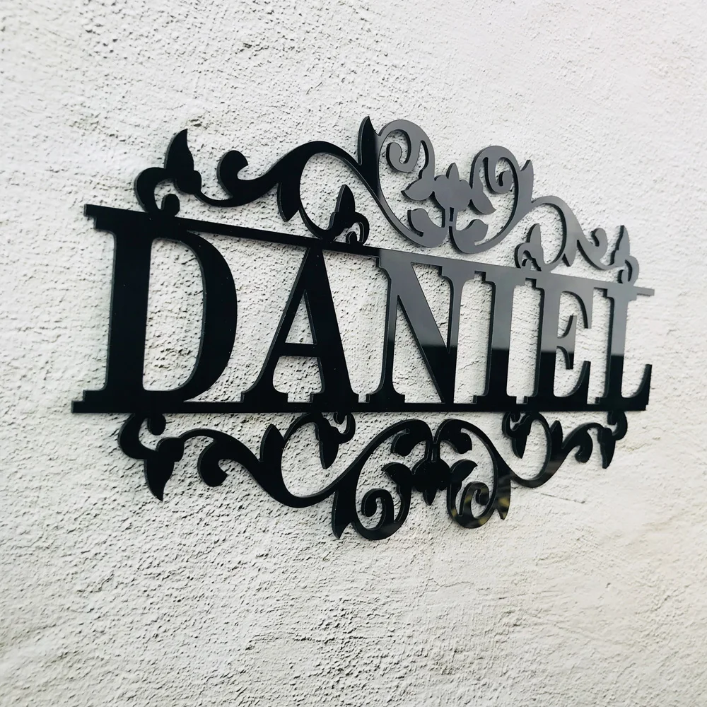 Personalized Name Acrylic Black Sign Custom Outdoor Hanging Family Name Sign Monogram Garden Door Sign Wedding Wall Decor (5)