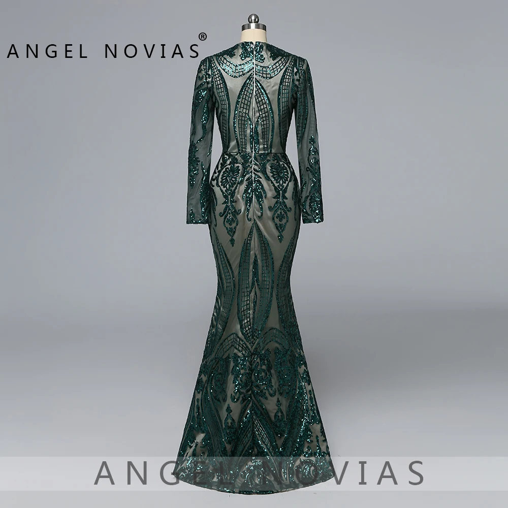 Angel Novias, настоящее мусульманское зеленое вечернее платье с длинными рукавами,, Frauen Abend Kleid, вечерние платья на выпускной со съемной юбкой