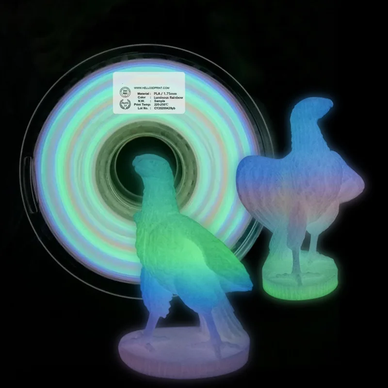 Filamento Pla que brilla en la oscuridad, plástico de impresión 3D para impresora 3D, luciérnaga brillante de arcoíris, 1Kg/500g/250g