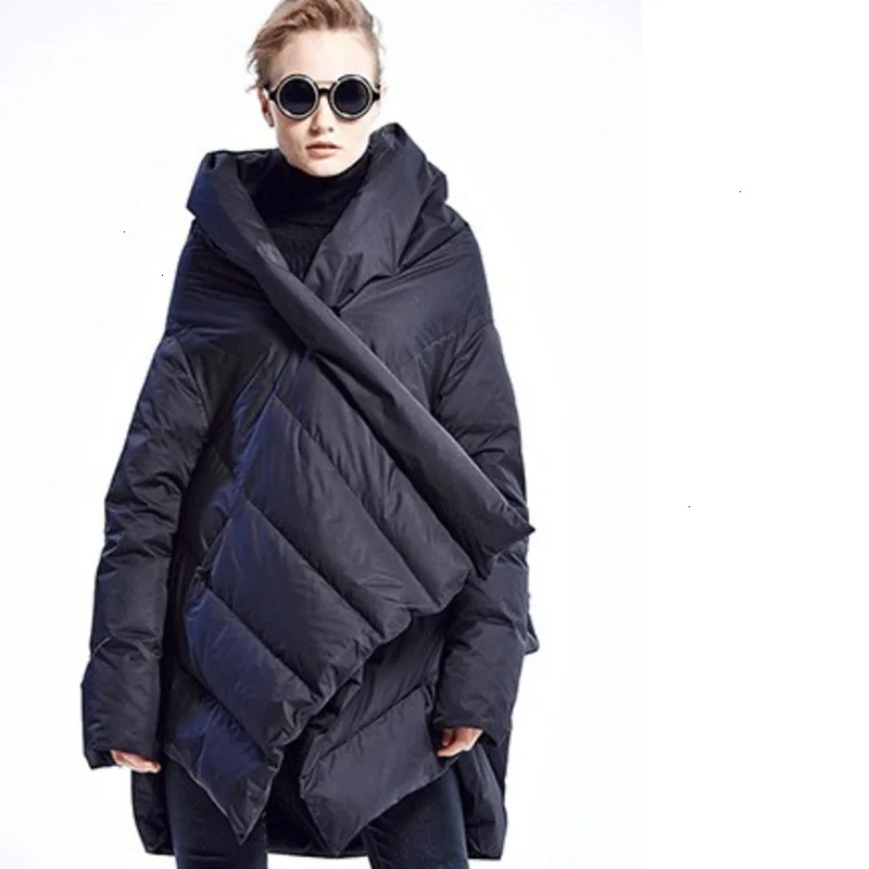 

2019 Winter Long Down Jacket Thick Loose Large Size Female Shawl Feather White Duck Down Jacket F099