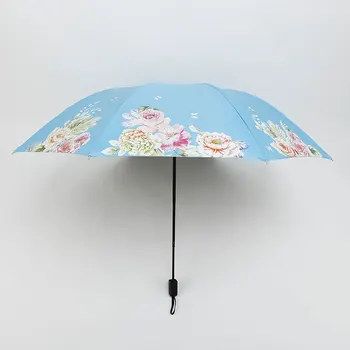 

ok Black Plastic Rain And Rain Dual-use Umbrella Sun Protection Tri-fold Sun Umbrella Personality