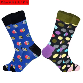 

Downstairs 2Pairs Lot Socks for Men 2019 Hot Men Gifts for Men Hip Hop Stripes and Dots Designer Happy Calzini Uomo
