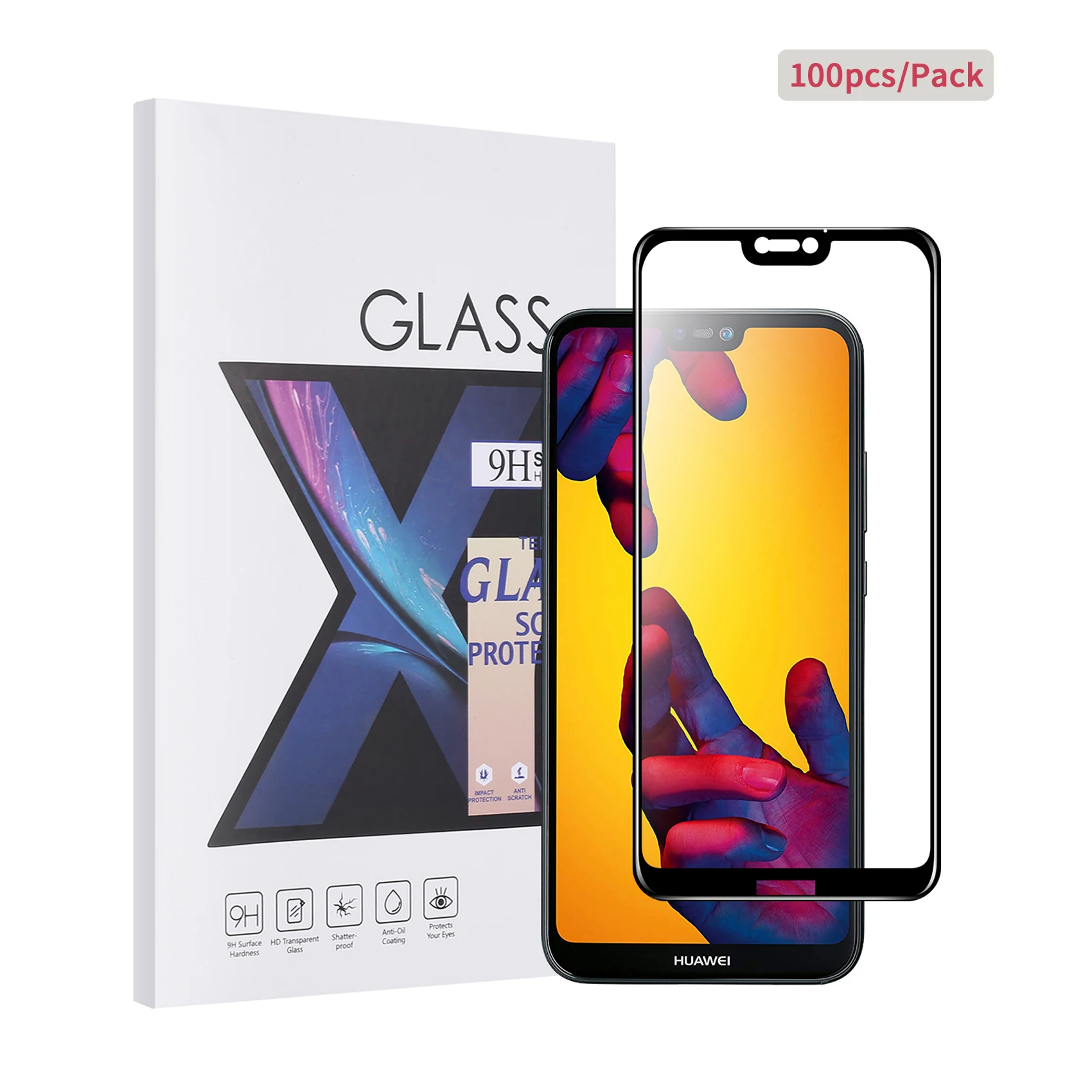 100 шт последний протектор экрана для huawei P20lite Закаленное стекло пленка 9H Высокая твердость [Lastest изогнутый край]