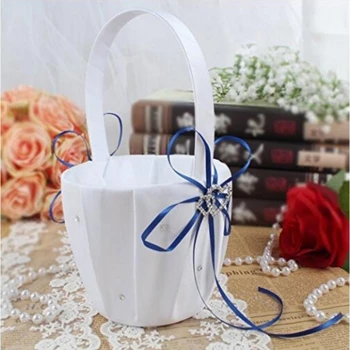 

Flower Girl Basket For Ceremony Wedding Party Decoration Love Case Satin Basket Storage Candy Small Gift Confetti Card Container