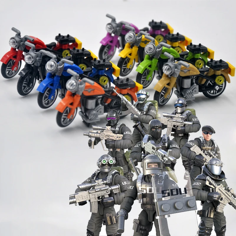 

1:36 scale Modern military motorcycle S.D.U army SWAT action figures H.K Special Duties Unit mega block weapon gun brick toy