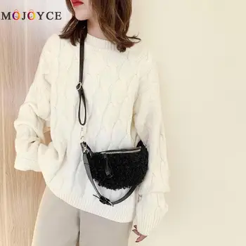 

PU Leather Plush Women Fanny Chest Bag Winter Fashion Solid Color Zipper Shoulder Crossbody Bags for Women