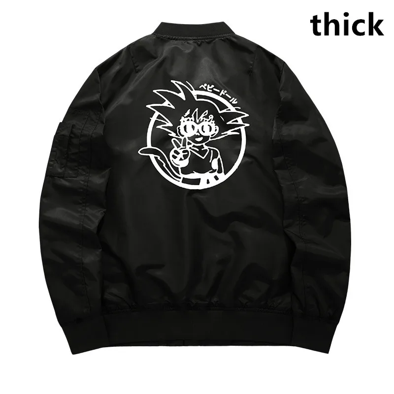 Аниме Dragon Ball Goku Бомбер куртка мужская Тонкая воздушная сила один пилот пальто Мужская Толстая бейсбольная куртка на молнии S-8XL - Цвет: thick black