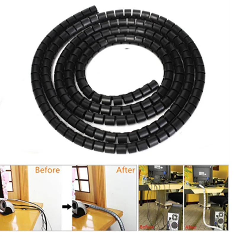 1M 8mm Spiral Office Home New Wrap Sleeving Band Tube Cable winder Protector Line Wire Management with Clip Tool | Электроника
