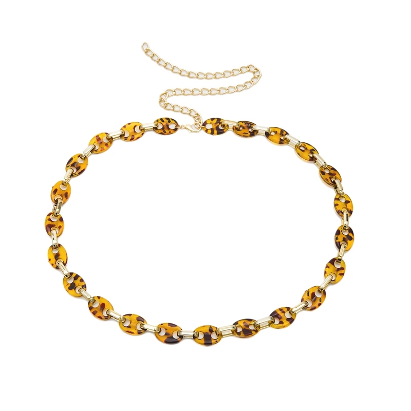 

Retro Body Chain Belt Women'S Waist Gold Leopard Geometric Elliptical Acrylic Belt