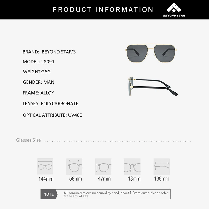 BEYONDSTAR Классические Черные Квадратные Солнцезащитные очки Ретро мужские итальянские в дизайнерской металлической оправе солнцезащитные очки для женщин высокого качества G28091