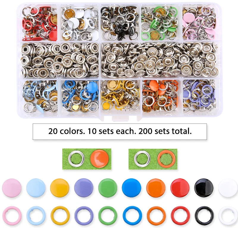 New 120/180 Sets Snap Fasteners Kit Tool, Metal Snap Buttons Rings with  Fastener Leather Snap Pliers Press Tool Kit for Clothing