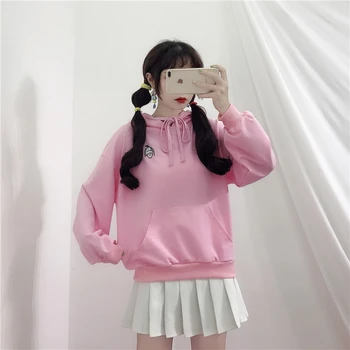 

Harajuku Sweet Style Letter Print Hoodie and Pullover Women Cute Tops 2019 New Oversized Loose Pocket Sweatshirt Women Hoodies
