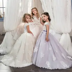Новинка 2019 для девочек в цветочек, держащих букет невесты на свадьбе, платья, бальное платье из тюля с коротким рукавом длинное платье с