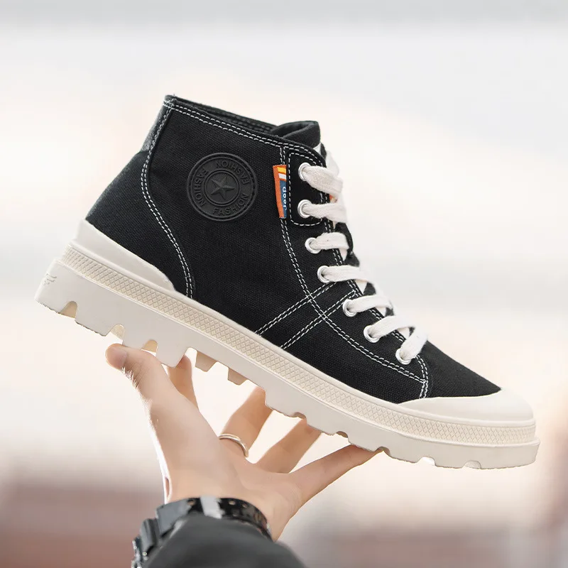 

Bang Thick Bottomed Men's Retro Martin Boots INS Hong Kong Style Canvas Shoes Fabric Leather Stitching Men Sandy Color Desert Sh