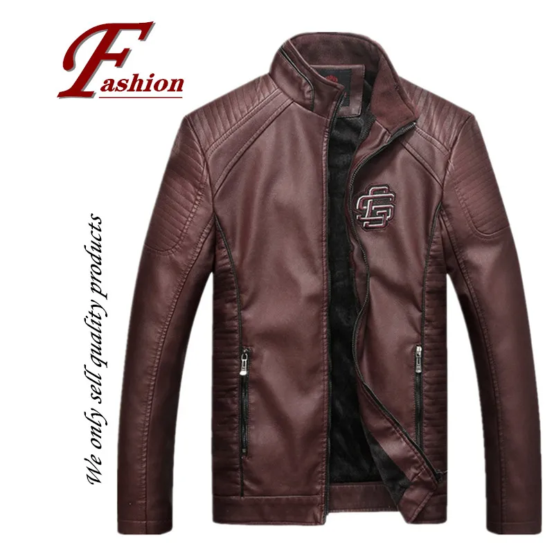 

High-grade new men's casual and comfortable breathable fashion no-iron pure color warm all-match synthetic leather jacket coat