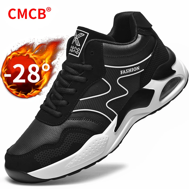 

Mens Winter Warm Casual Male Shoes Work Boots Hiking Breathable Light Air Sport Autumn Plush Leather boot High Quality Men Shoes