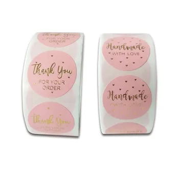 

500pcs/lot 25mm Pink Label Stickers Circle Paper Thank You Stickers Seal labels Hot stamping Handmade Gift Stationery Stickers