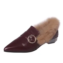 Женские зимние теплые модные туфли для девочек из PU искусственной кожи; Цвет черный, красный; меховая обувь на плоской подошве без застежки; нескользящая детская обувь; Качественная кожаная новая популярная обувь; JU30 2