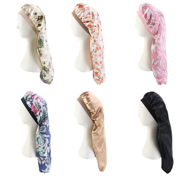 

Hot Sale Elastic Band Satin Pocket Bonnet Silky Dreadlock Braids Baggy Cap Women Long Hair Hat Sleeping Cap