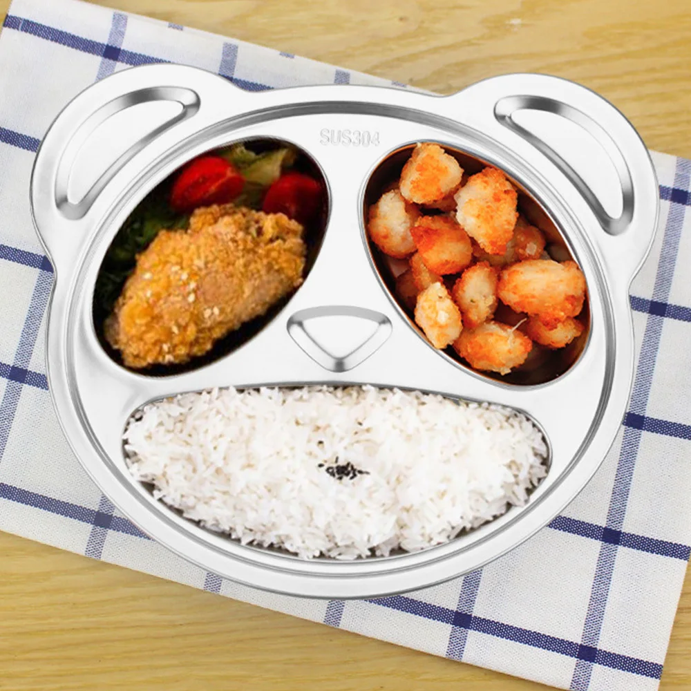 

Children Divided Plate School Anti-scald Cartoon Cute Dinnerware Camping Food Container 304 Stainless Steel Insulated Lunch Box
