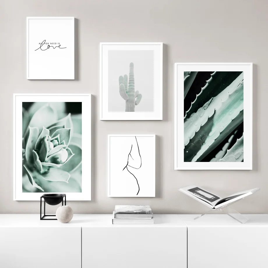 Green Plant Flower Quote Cactus Line Wall Art Print Canvas Painting Nordic Poster And Prints Pictures For Living Room Decor | Дом и сад