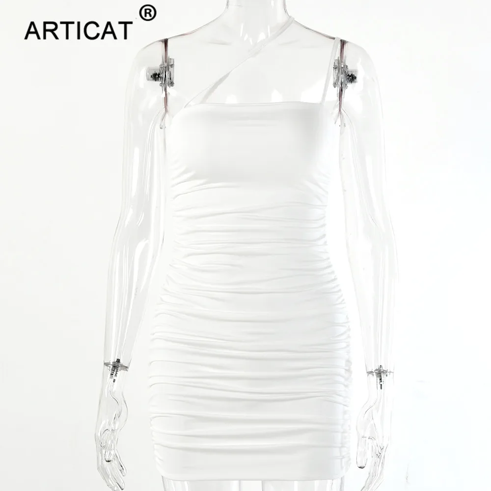 Articat с открытыми плечами без бретелек сексуальное женское платье с рюшами облегающее мини-платье Спагетти ремень спинки осеннее вечернее платье vestidos